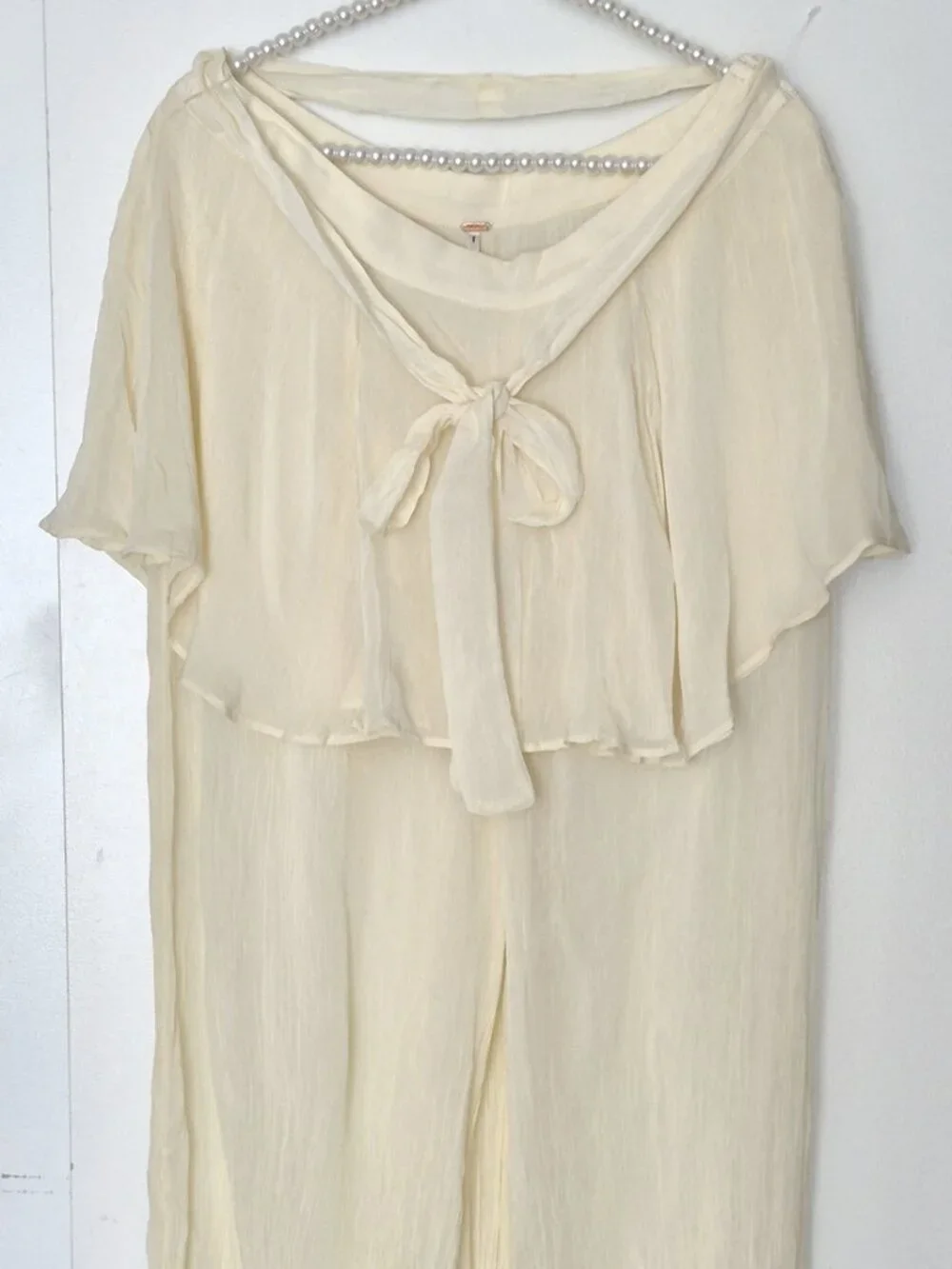 Free People Tongue Tied Sheer Balloon Pants Light Cream Color Size Large